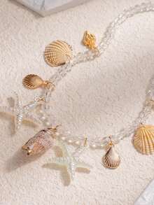 1 件波西米亚海滩贝壳和海星吊坠项链，闪亮项链配饰，适合女士，海滩度假的完美选择，优雅闪亮 - 彩色 - 查看 2