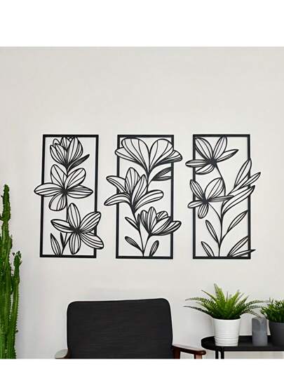 3 PiecesClassic Iron Wall Art Decor, Floral Metal Murals For Bedroom And Living Room - Elegant Flower Wall Sculptures For Modern Home Decoration