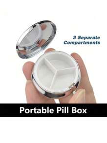 3 Compartment Portable Rotundity Storage Room, There Is A Pattern Of A Kitten Holding Flowers Printed On It, Cute Mini Metal Storage Box, Portable Jewelry And Pill Box,Suitable For Travel, Outdoor Activities, Bags, Pockets, Used For Wedding Gifts, Gifts And Reception Decoration, Uniquely Designed Decorative Travel Storage Box, Perfect For Travel, Compact Design, Easy To Use, Suitable For Medication Management/All Age Groups