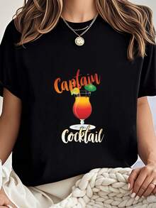 Captain Cocktail Adult Beverage Fruity Drink-Shirt Short-Sleeved Top Summer Tops-Shirt Women - Black - View 1