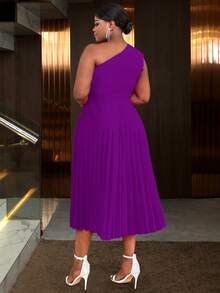 Plus Size Women's One Shoulder Ruched 3D Rose Graduation Ceremony Summer Dress, Christmas Party Outfit, Valentine's Day & Independence Day Attire