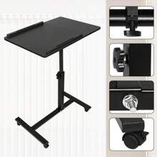Laptoptisch auf Rollen mit neigbarer Platte, Betttisch mit verstellbarer Höhe von 65-95CM, Beistelltisch mit zwei Platten 47+23cm für Sofa