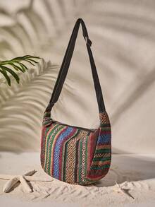 Tropiscape Large Capacity Dumpling Bag 2025 Women's Bag Retro Striped Canvas Shoulder Bag Foreign Style Crossbody Bag Vacay Vibes Vacation Relax Beach Autumn Winter Gifts Cottagecore,SummerOutfit - Multicolor - View 2