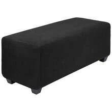 High Stretch Ottoman Cover With Elastic Bottom, Soft Slipcover Jacquard Fabric Small Checks Rectangle Storage Stool Cover Furniture Covers - Black - View 1