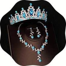 EBUDAE Tiaras y coronas para mujeres, conjunto de joyas nupciales de tiara, aretes y collar con cristales, accesorios de disfraz para fiesta, Halloween, baile de graduación y concursos de belleza