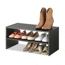 Wood Stackable 2-Tier 9 Pair Shoe Rack - 24-Inch Shoe Organizer Shelf - Espresso# - Black - View 1