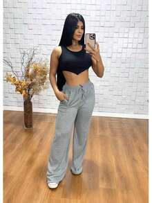 Women's Cold Weather Wide Leg Pants, Winter Fashion 2025 - Grey - View 3