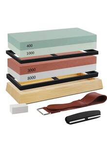 1/3/8件磨刀器套装，双面磨刀器 400/1000 3000/8000 砂砾磨刀器适用于刀片磨刀器带角度引导防滑底座皮铲