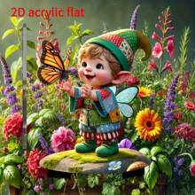 1 pièce Piquet de jardin en acrylique plat 2D, représentant un gnome imaginatif et un papillon - décoration extérieure vibrante pour les jardinières, les patios et les pelouses - imperméable et résistant aux rayures - cadeau de vacances parfait pour la famille et les amis, décoration de jardin, style aléatoire 2D plat