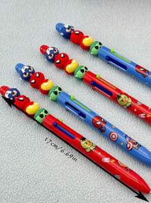 Disney 12pcs Disney Back-To-School Marvel & Stitch Collector's Edition 4-Color Anti-Stress Ballpoint Pen - Shockproof Liquid Silicone Grip (Thor's Hammer Durability) + Multi-Role Ink System (Highlighter/Notes/Doodling), Includes 3 Character Pens: Stitch, Spider-Man School Supplies,Back To School