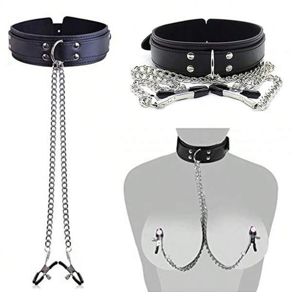 1pc Adult Products Erotic Collar Nipple Clip Punishment Leash Femdom Props Male And Female Masochistic Breast Sm Product