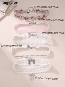 Set de 5 collares gargantilla con flores y encaje de colores, accesorios de uso diario para niñas