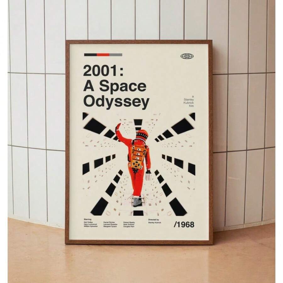 2001 太空漫游电影海报库布里克极简主义中世纪墙壁艺术印刷电影海报复古风格电影海报可选框架 - 彩色 - 查看 1