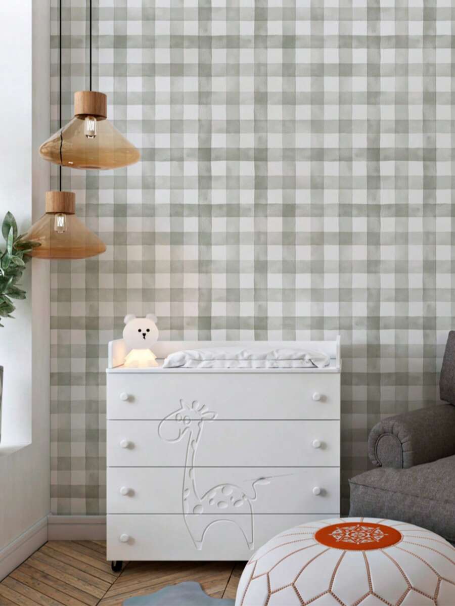 Watercolor Plaid Adhesive Wallpaper - 橄欖綠 - 查看 1