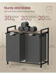 Laundry Basket, 2-Compartment Laundry Hamper, Pull-Out And Removable Laundry Bags, Laundry Sorter, Shelf, Metal Frame, 2 X 46L, 73 X 33 X 72 Cm, Grey