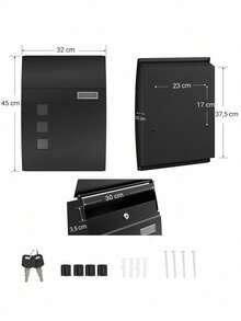 Mailbox, Wall-Mounted Lockable Post Letter Box With Viewing Windows, Nameplate, And Keys, Easy To Install, Black - Black - View 6