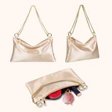 女士缎面晚装手拿包，适合婚礼、舞会、鸡尾酒会，优雅，配有 2 条可拆卸链条