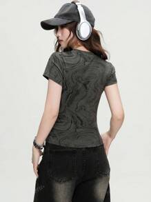 Fashionable Women's American Style Versatile Spring Knit T-Shirt