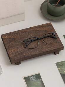 浴室柜台收纳架木制装饰托盘矩形化妆品架，适用于厨房、肥皂、乳液瓶、植物、化妆品、坚果 - 棕色，适用于假日海滩、浴室收纳、卧室收纳，大容量 - 深棕色 - 查看 5