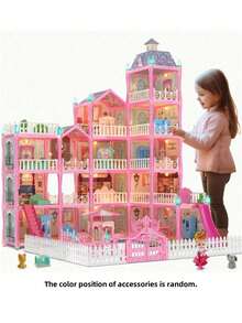 Christmas Decoration Diy Large Princess House Girls' Pretend Play Plastic Parent-Child Interactive Toy Set Assembly Building Block Multiple Scene Pink Simulation Family Nightlight Castle Villa,Home Decoration - Multicolor - View 10