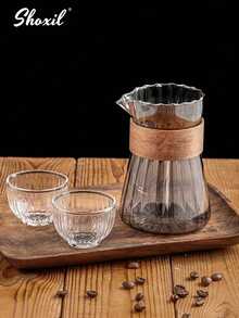 shoxil 1pc 500ml Heat Resistant Glass Coffee Pot, Vertical Stripe Borosilicate Glass Coffee Server, Tea Pot With Wooden Ring, Coffee Cup, Tea Cup - Light Grey - View 4