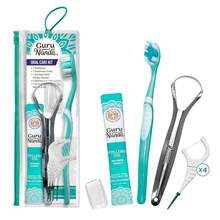 GuruNanda Travel-Friendly Oral Care Kit- 1 Butter On Gums Toothbrush, 1 Tongue Scraper, 4 Dual-Action Floss Picks, 1 Coconut & Mint Oil Pulling Sachetpuh1dian - 綠色 - 查看 1