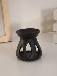 1pc Handmade Ceramic Trifoliate Incense Burner, Japanese-Style Candle & Essential Oil Diffuser Decor Gift - Metallic Black - View 5