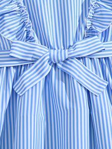 女童条纹衬衫，荷叶边下摆，无袖连衣裙，配腰带 - 藍色 - 查看 6