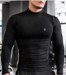 Thermal Turtleneck Top Men's Long Sleeve Second Skin Shirt - 黑色 - 查看 3