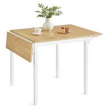 Folding Dining Table, Drop Leaf Extendable, For Small Spaces, Seats 2-4 People, Industrial, Natural Oak And Cloud White - White - View 5