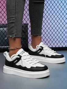 Women's Thick Sole Letter Decor Round Toe Low-Top Sneakers, Classic Colorway, Sporty Casual Style For Daily Wear