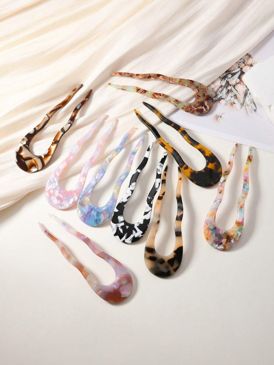 1pc/3pcs Hair Forks Hair Pins Sticks For Thick Long Hair, U Shaped Hair Pins For Buns, 4.5inch Large Wavy French Hair Pins, Tortoise Shell 2 Prong U-Shape Hairpins Hair Accessories For Women Girls French Bun Hair Tools For Girls Hair Accessories Summer Elegant Hair Accessories Holiday Accessories Wedding Accessories Hair Bun Maker Hair Styling Pins, School Stuff, Gift Sets, Hair Piece, Head Accessories - Multicolor - View 1