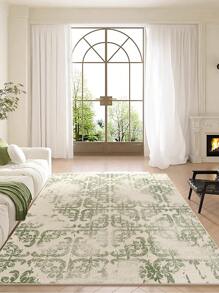 1 Piece Of Faux Cashmere Living Room Carpet Printed With Light Green Lines. Suede Delicate, Pleasant To The Touch, Non-Slip Washable Area Rug For Bedroom, Can Be Used In Living Room, Bedroom Bedside Carpet, Door Mat, Room Decoration. Suitable For Different Seasons Of Spring, Summer, Autumn And Winter.