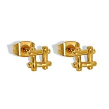 1 对钛钢不对称心形耳环，18K 不锈钢，优雅女士耳环 - 金色 - 查看 7