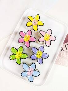 1pc/3pcs/6pcs Children Cute Hand-Painted Floral Hair Clips, Encounter Colorful Spring Flower Series, Handmade Floral Hair Clips To Fasten Spring Sunshine In Hair, Unlock Spring Exclusive Colors - Multicolor - View 6