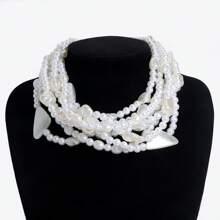 1 Pc Vintage Glamorous Multi-Layer Faux Pearl Necklace, Suitable For Women Evening Party, Wedding Or Gift