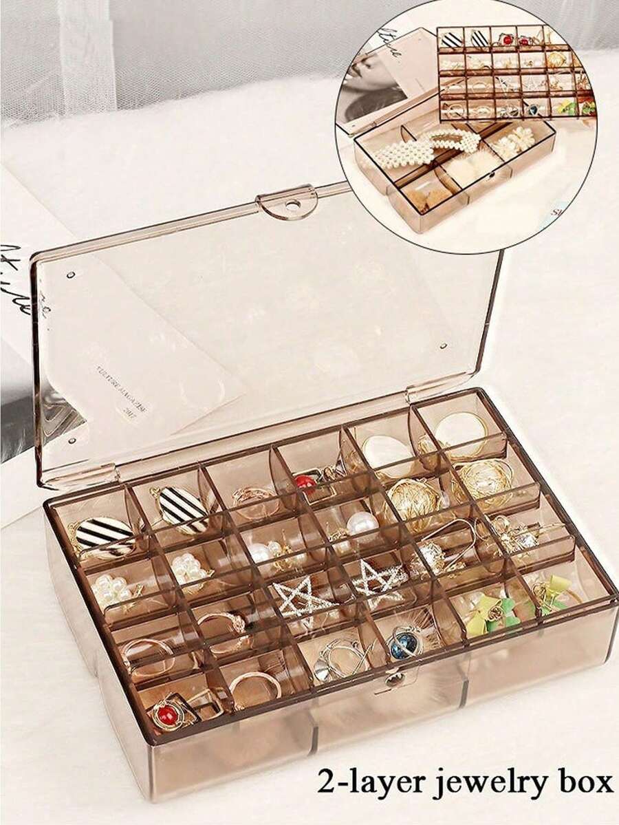 1pc Transparent 28-Compartment Jewelry Storage Box, Earrings, Rings, Ear Stud Box, Plastic Compartment Organizer Box For Bead, Rings, Jewelry, Screws, Handicraftstravel Essentials Vacation Summer Holiday Back To School School Stuff Bag For School Travel Bag For Women Makeup Bag For Travel - Multicolor - View 1