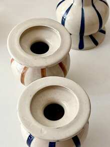 1pc Modern Minimalist Striped Ceramic Candle Holder - Stylish Tabletop Decor Perfect For Festive Table Setting Home Desktop Decor