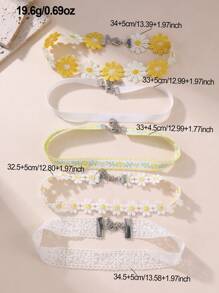 Set de 5 collares gargantilla con flores y encaje de colores, accesorios de uso diario para niñas