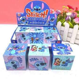 Disney 1 pieza Cubo mágico de 3 capas con el personaje de Disney Stitch, juguete creativo para aliviar el estrés (color aleatorio al oprimir el gráfico)