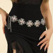 Premium Bohemian Style Turquoise & Cross Decor Waist Chain For Women, High Quality Waist Jewelry Suitable For Wedding, Daily, Party, Date, All Season Summer School Fall, Autumn, Halloween - Silver - View 2