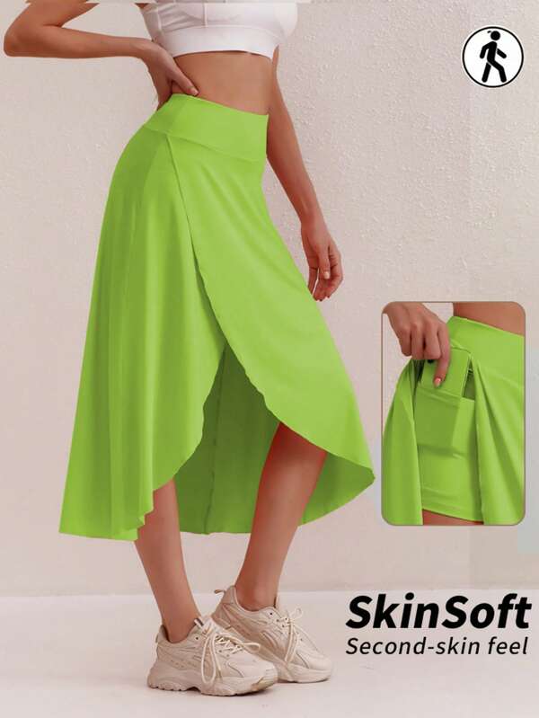 Plus Size Asymmetric Black Mid-Calf High Waist Skirt, Slimming Design, Umbrella Skirt Style