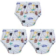 3 件套可重复使用幼儿和儿童如厕训练内裤，防水透气印花尿布衬垫，男女通用如厕训练内裤