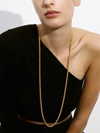 1pc 18K Gold Plated Stainless Steel Minimalist Style Chain Necklace, Suitable For Daily Wear & Layering