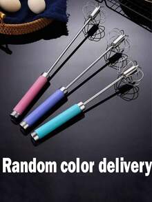 1pc Stainless Steel Easy Adjustable Semi-Automatic Egg Beater, Suitable For Eggs, Milk, Dough Mixing, Handheld Kitchen Cooking Utensils - Multicolor - View 10