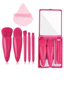 6 pezzi, set pratico di pennelli trucco con specchio, comodo per viaggiare, manici in plastica, impugnatura confortevole e morbida, pennello per fondotinta e cipria, pennello sfumato per ombretto, pennello per le labbra, strumenti di makeup facciale piccoli ed eleganti, adatto come regalo per gli amici