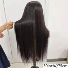 Parrucca con chiusura senza colla 5x5 HD Lace Set and Go, capelli umani lisci, pre-tirati, pre-tagliati, senza colla, 3 secondi per indossare, parrucca senza colla, parrucche frontali in pizzo trasparente, parrucca con capelli umani per donne, nodi pre-sbiancati, densità 250 - Naturale e nero - Visualizzare 8