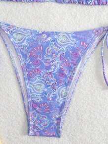Damen Bikini-Set mit Blume Muster und sexy Schnürung, Sommer Strand