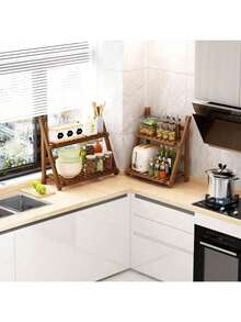 1pc Brown Diy Handmade Bamboo Folding Display Shelf, Home Organizer