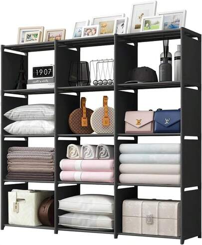 12 Cubos EstanteríA De Almacenamiento,Gabinete De Almacenamiento,Estante Organizador Multiusos Libros,Organizadores De Armario,Librero Organizador,Para Libros,Ropa,Juguetes,Etc (Negro)